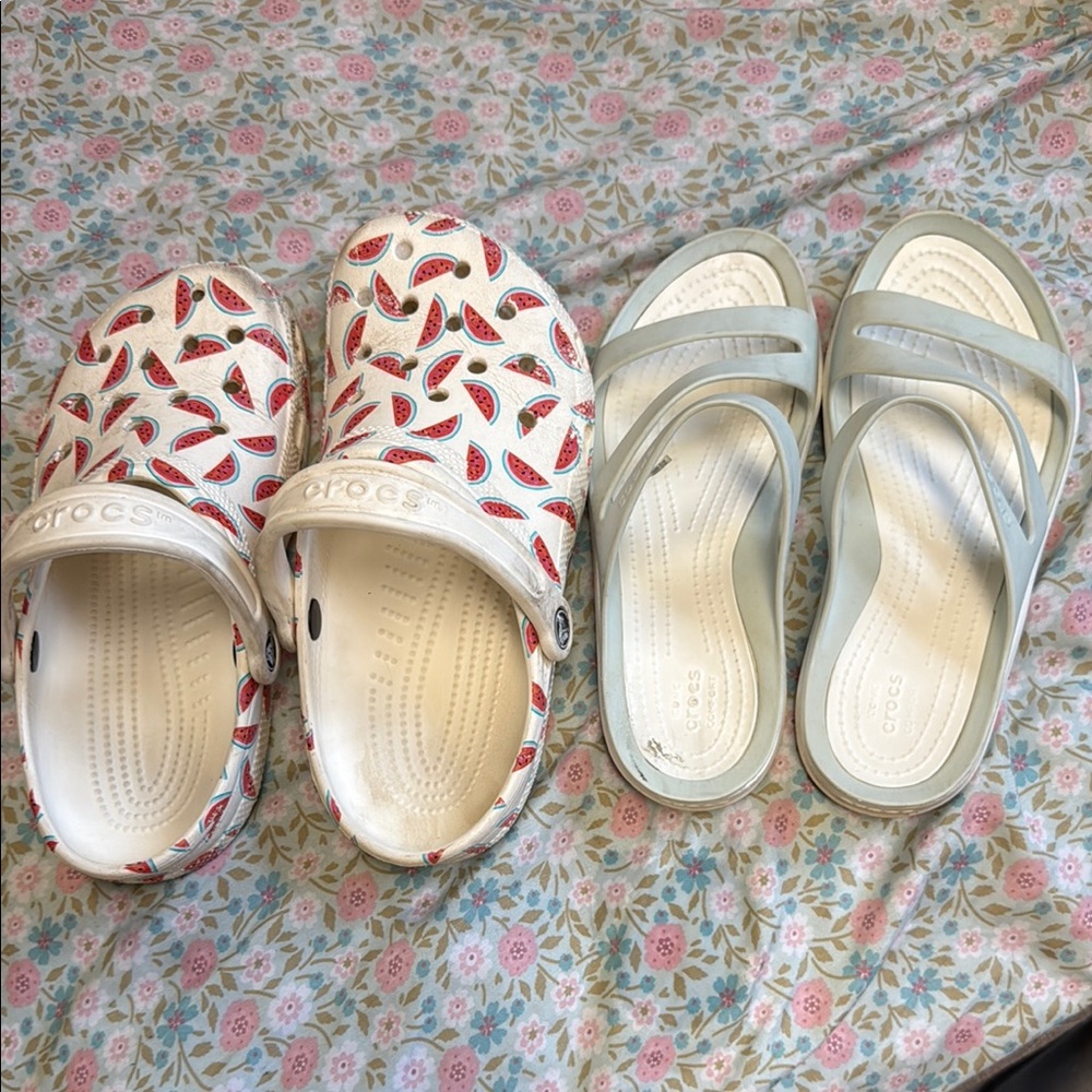 CROCS Red and White Sandals Comfortable Slip-On Footwear. Two four one